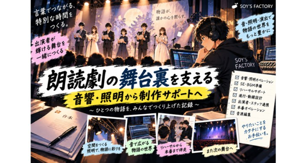 【案件事例②】「音響・照明」から始まった朗読劇サポート。舞台づくりの中で広がった私の役割