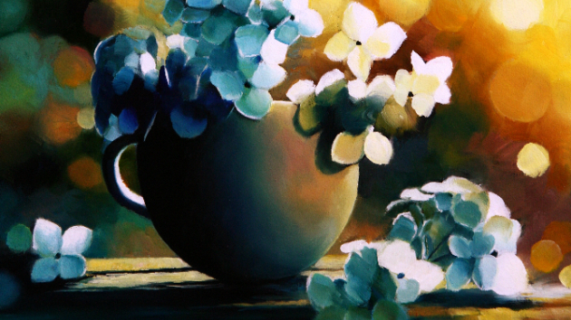 紫陽花の季節☆油彩画【舞いたくて】〜FLYING HYDRANGEAS〜