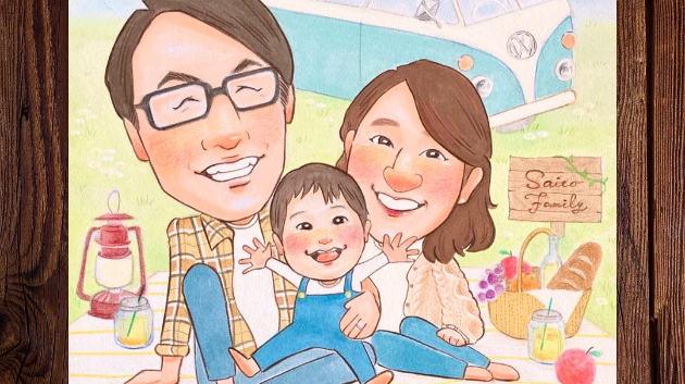 【サンプル紹介】ファミリー似顔絵♡