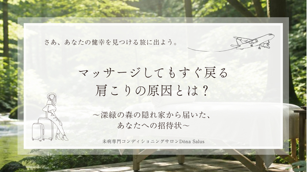マッサージしてもすぐ戻る肩こりの原因とは？深緑の森の隠れ家から届いた、あなたへの招待状