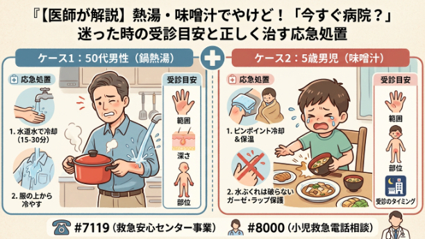 【医師が解説】熱湯・味噌汁でやけど！「今すぐ病院？」迷った時の受診目安と正しく治す応急処置