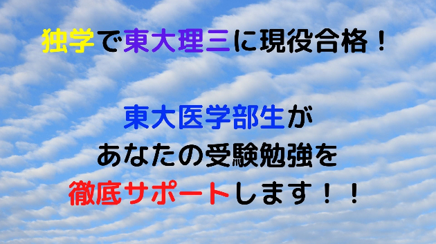 独学で東大理三に現役合格した東大医学部生があなたの受験勉強を徹底サポートします！             