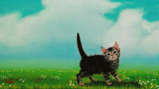 風船と仔猫を描く☆画家 SAAYA【おさんぽ】〜KITTEN WALKING〜