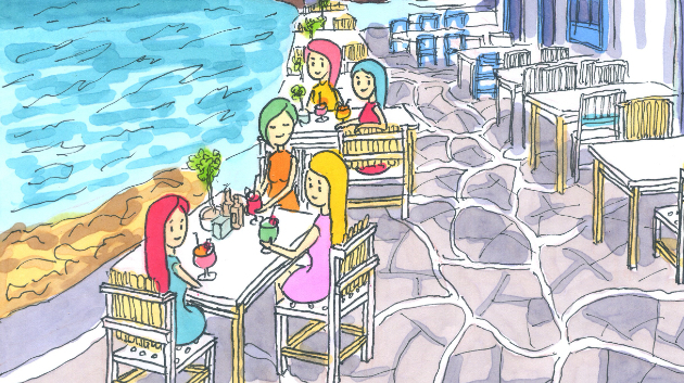 エーゲ海カフェガールズ👩👩‍🦰👩‍🦳👱‍♀️🍸🍹🍷