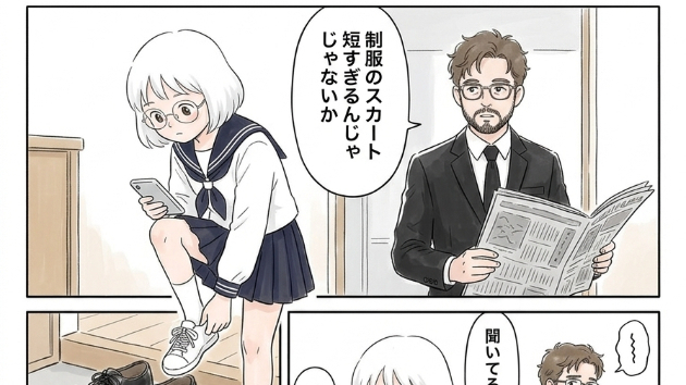 【４コマ漫画】「制服のスカート短すぎるんじゃないか」と言って、今日も敗北した父の話