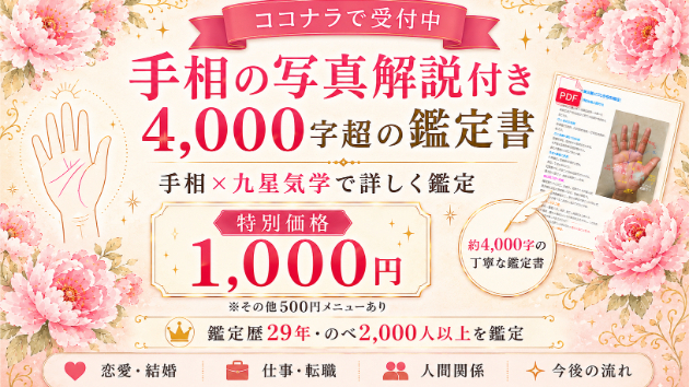 【特別価格1,000円】手相の写真解説付き・4,000字超の鑑定書をお届けしています