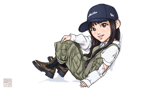過去に描いた女の子イラスト｜ミリタリーテイストのカジュアルスタイル