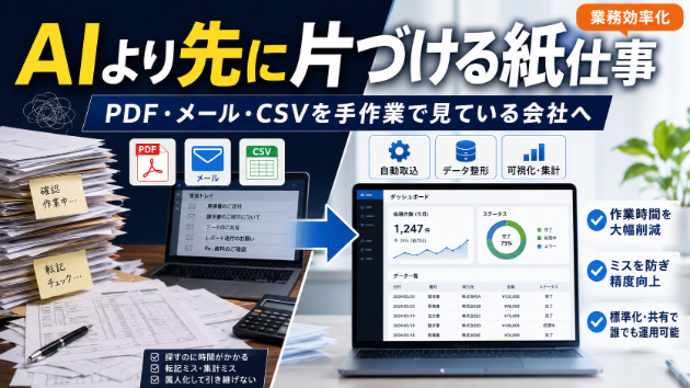 AIより先に片づける紙仕事｜PDF・メール・CSVを手作業で見ている会社へ