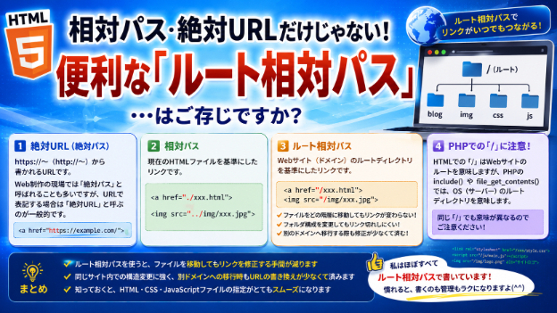 【HTML】相対パス・絶対URLだけじゃない！便利な「ルート相対パス」…はご存じですか？