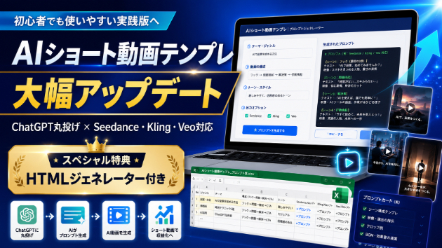 AIショート動画テンプレを大幅アップデート｜ChatGPT丸投げ・Seedance・Kling・Veo対応＋スペシャル特典を追加