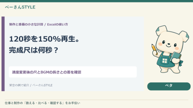 120秒を1.5倍速にすると80秒。動画とBGMの尺を先に合わせる