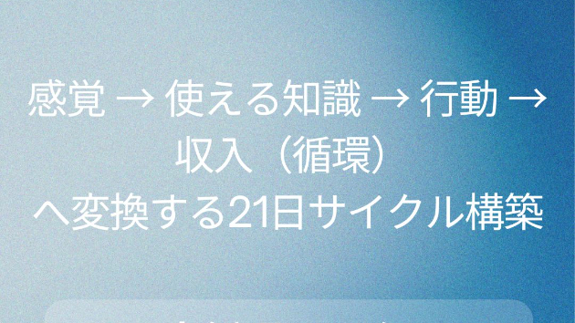 感覚 → 使える知識 → 行動 → 収入（循環） へ変換する21日サイクル構築
