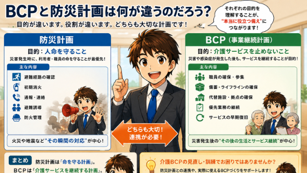 介護BCPと防災計画は何が違うのだろう？