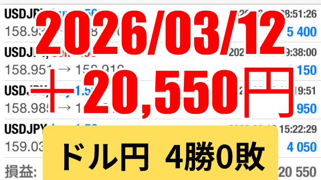 FXスキャル　毎日実戦トレード結果　2026/03/12 ドル円