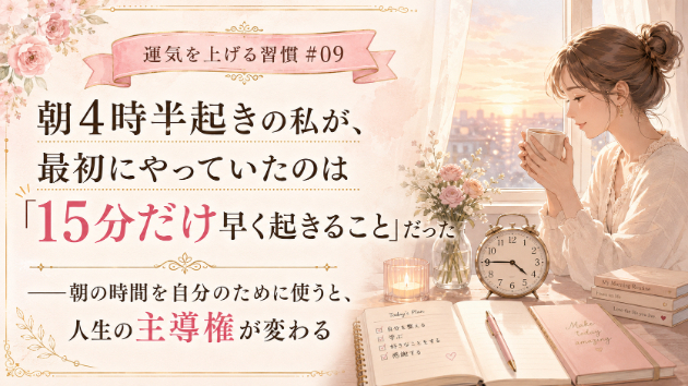 朝4時半起きの私が、最初にやっていたのは「15分だけ早く起きること」だった 運気を上げる習慣　#09　――朝の時間を自分のために使うと、人生の主導権が変わる