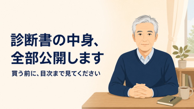 【購入前に読む用】診断書の目次と中身を、全部公開します