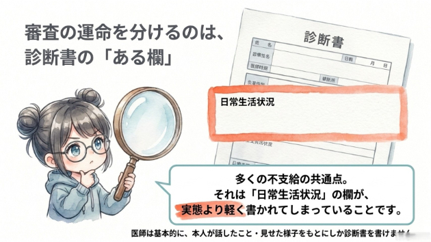 障害年金が不支給になった人の共通点 [精神・発達系編]　～診断書のこの欄、内容が薄くないですか？ ～