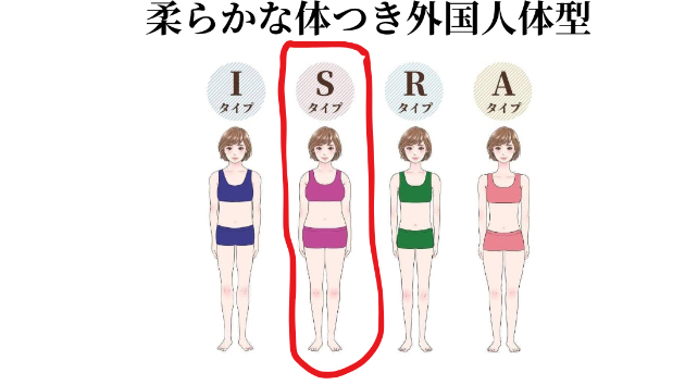 柔らかな体つき、外国人体型のSタイプの特徴