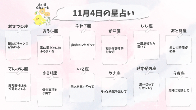11月4日のタロット星占い。