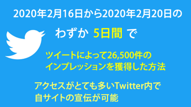 短期間でツイッターで集客する方法をお伝えします。5日間でツイート26,500件IMPを獲得。集客に効果的。