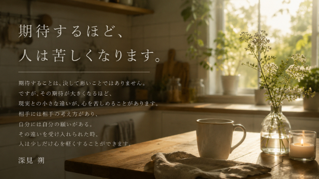 「期待するほど、人は苦しくなります。」