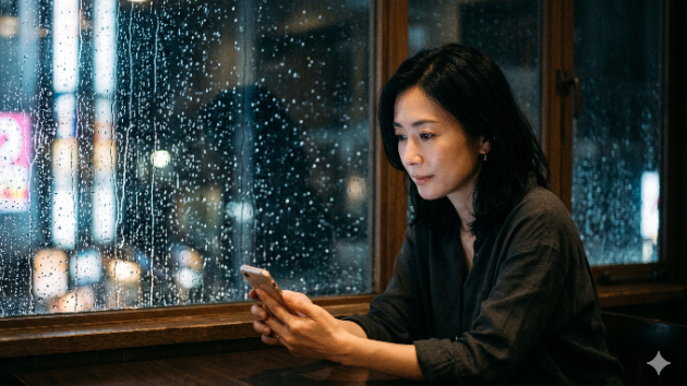 梅雨の夜、既読のつかない雨音のなかで