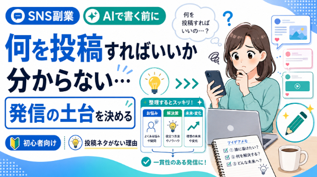 SNS副業を始めたいのに、何を投稿すればいいか分からない理由｜AIで書く前に決めたい発信の土台