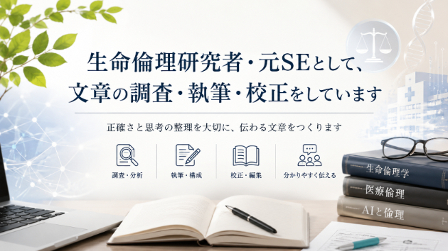 生命倫理研究者・元SEとして、文章の調査・執筆・校正をしています