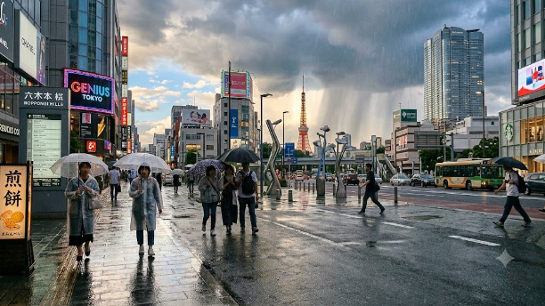 雨が降ったりやんだりしています
