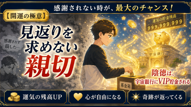 【開運の極意】感謝されない時が最大のチャンス！「見返りを求めない親切」が運命の貯金残高を爆発させる