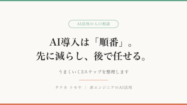 AI導入がうまくいく順番──「先に減らす、後で任せる」3ステップ