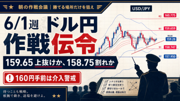 【6月1日週・ドル円作戦伝令】159.65奪還か、158.75割れか｜リベンジ勢は160円手前で突撃禁止