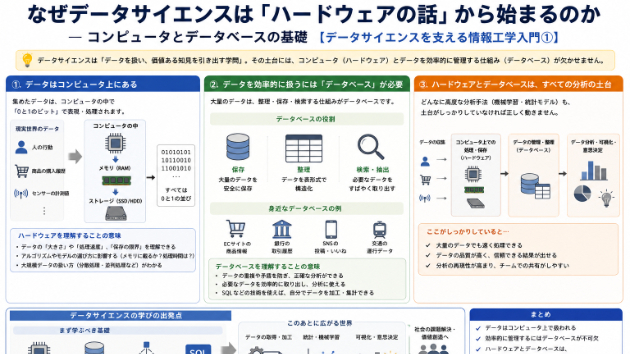 なぜデータサイエンスは「ハードウェアの話」から始まるのか ― コンピュータとデータベースの基礎【データサイエンスを支える情報工学入門①】