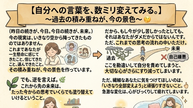 自分への言葉を、数ミリ変えてみる。過去の積み重ねが、今の景色