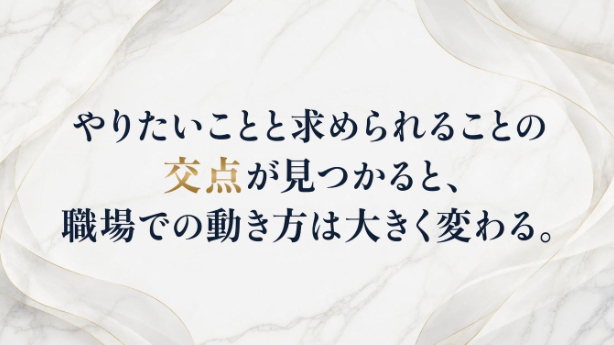 やりたいことと求められることの「交点」が見つかると、職場での動き方は大きく変わる。