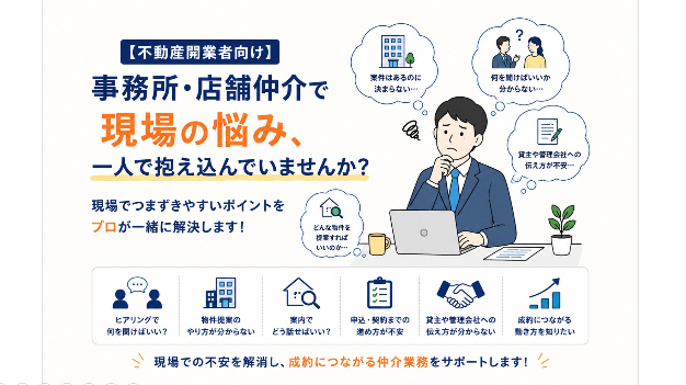 【不動産開業者向け】事務所・店舗仲介で悩んだら、一人で抱え込まないでください