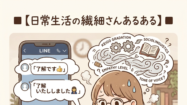 ■【日常生活の繊細さんあるある】■  LINEで「了解です」と「了解いたしました」のどちらが相手の今のテンションに合うか、3分間悩む