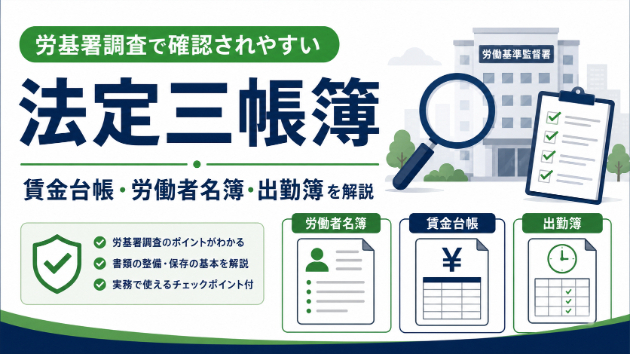 労基署調査で確認されやすい法定三帳簿とは？賃金台帳・労働者名簿・出勤簿を解説