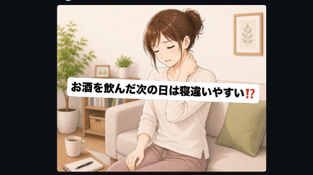 【お酒を飲んだ次の日は寝違いやすい？🍺😳】