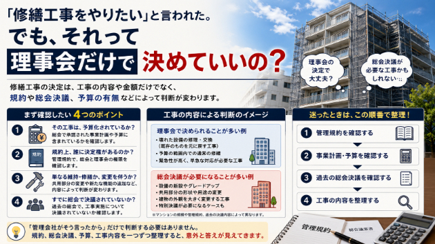 「修繕工事をやりたい」と言われた。でも、それって理事会だけで決めていいの?|ほどほど相談室|coconalaブログ