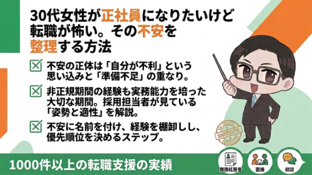 30代女性が正社員になりたいけど転職が怖い。 その不安を整理する方法｜スガケン｜採用者の心をがっちり掴む転職術｜coconalaブログ